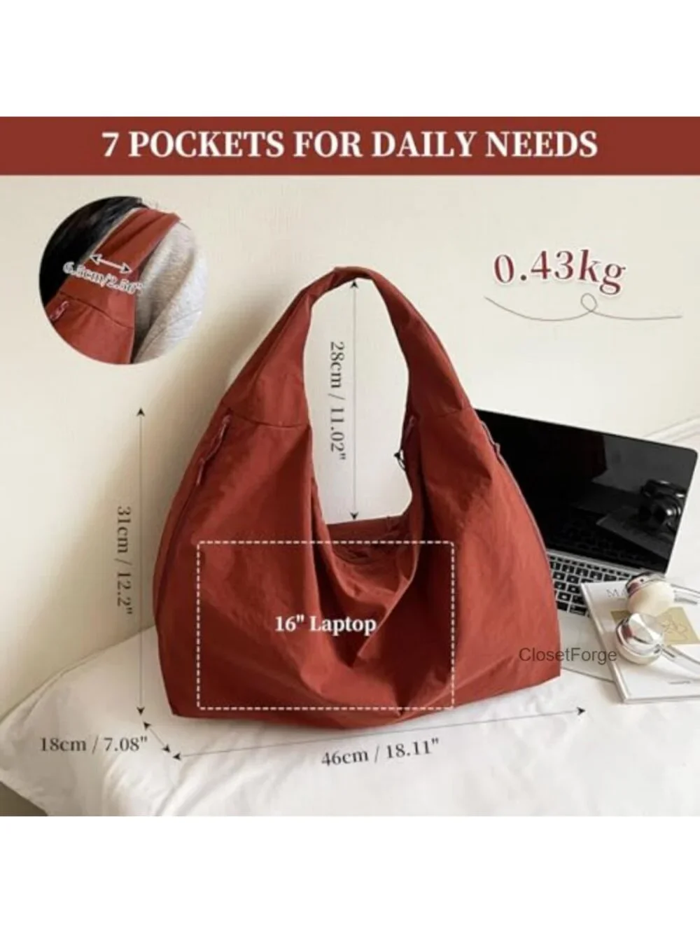 Slouchy Nylon Hobo Bag for Women Large Tote Shoulder Travel Gym Beach